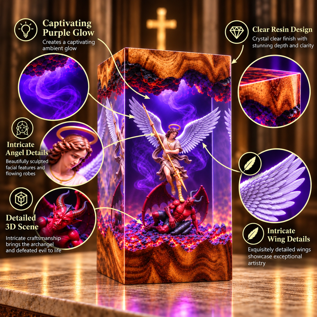 Archangel Michael Defeating Evil Resin Light
