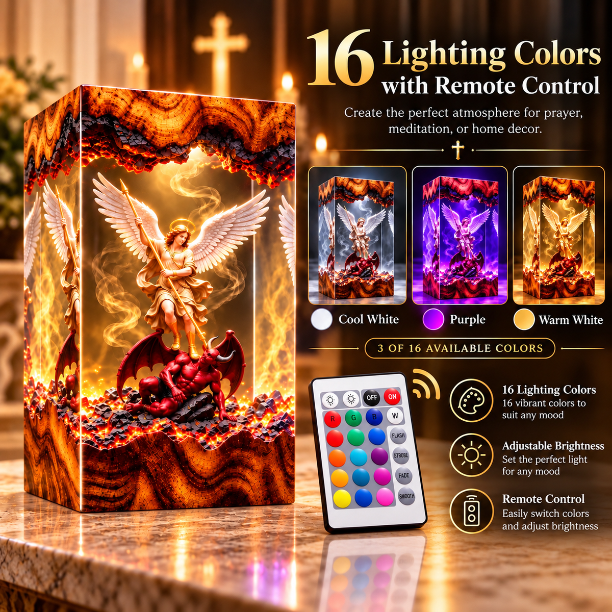 Archangel Michael Defeating Evil Resin Light